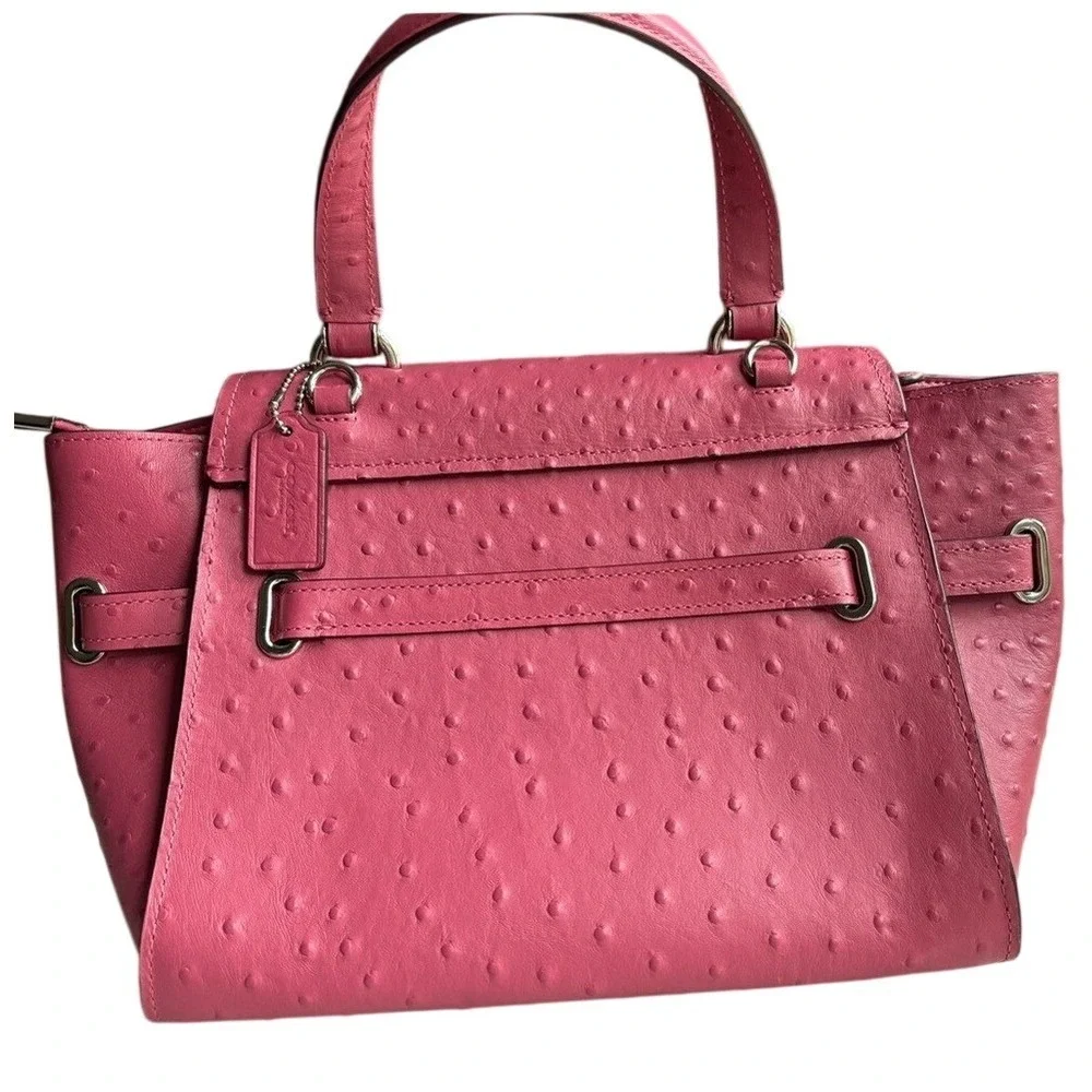 Coach Blake Ostritch Flap Carryall Top Handle Satchel Embossed Leather